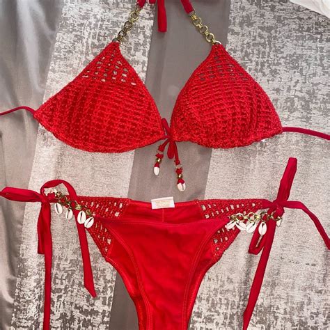 Bahimi Swim Red Crochet Bikini Gem