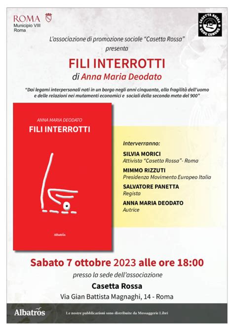 Sabato Ottobre A Roma La Presentazione Del Libro Fili Interrotti Di