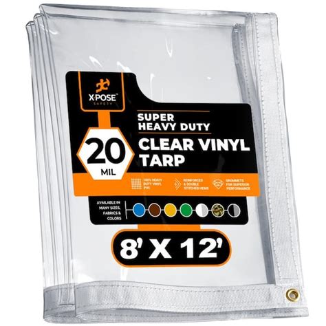 XPOSE SAFETY 8 Ft X 12 Ft Clear Vinyl Tarp Super Heavy Duty 20 Mil