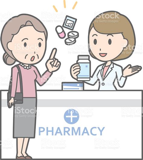 Illustration That A Old Woman Consults A Female Pharmacist Pharmacist