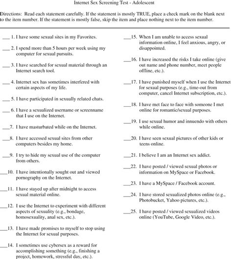 Internet Sex Screening Test—adolescent Version © 2007 Delmonico And Download Scientific Diagram