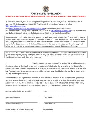 Fillable Online Vote By Mail Application Coles County Fax Email Print