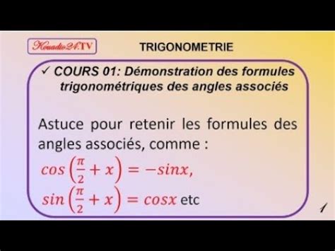 COURS 01 DÉMONSTRATION DES FORMULES TRIGONOMÉTRIQUES DES ANGLES