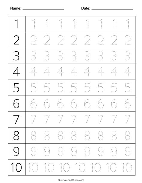 Tracing Numbers 1 To 10 Worksheets