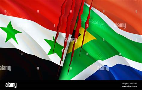 Syria And South Africa Flags With Scar Concept Waving Flag3d