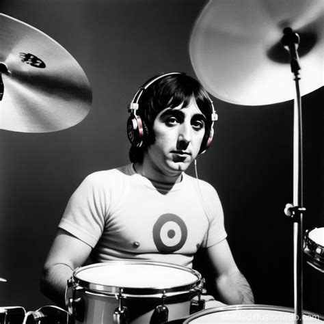 Keith Moon In 70s With Double Bass Drum Kit And Headphones Stable