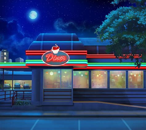 EXT. MG DINER - NIGHT | Episode interactive backgrounds, Episode backgrounds, Anime backgrounds ...