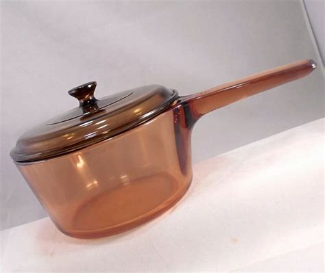 Corning Vision Amber Glass Quart Saucepan Pot And Pyrex Lid France