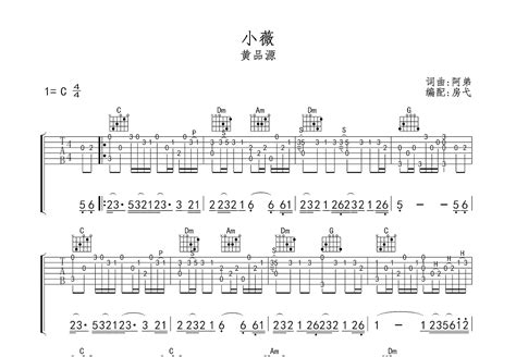 小薇吉他谱黄品源c调弹唱56专辑版 吉他世界