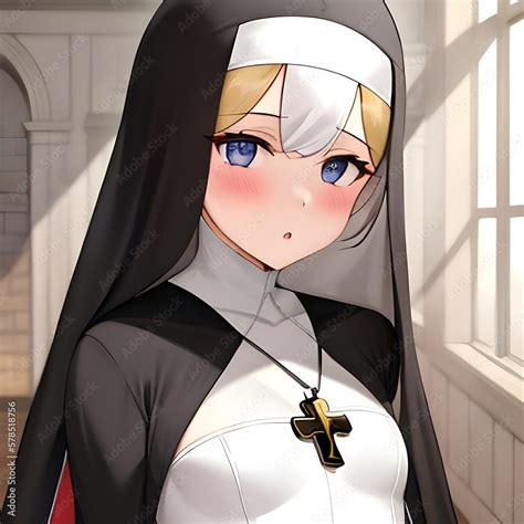 Cute And Shy Anime Manga Girl Dressed In A Nun Outfit Generative AI