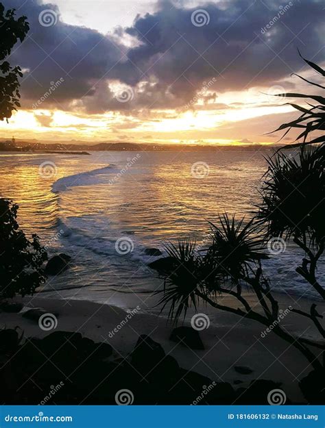 Magnificent View of Coolangatta Beach at Sunset, QLD Australia Stock