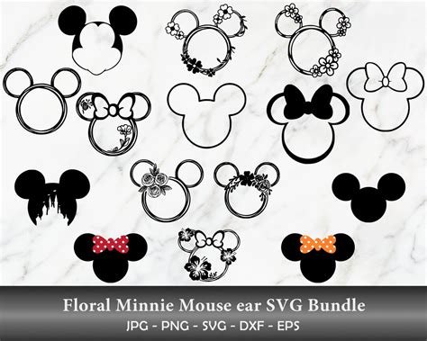 Floral Minnie Mouse Ears Svg Png Dxf Bundle Flower Wreath Svg