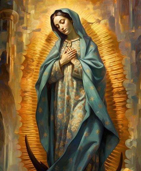 The Immaculate Mary In Blue And Gold With Her Hands Folded Over Her