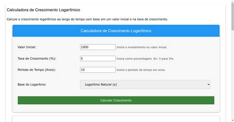 Calculadora de Crescimento Logarítmico