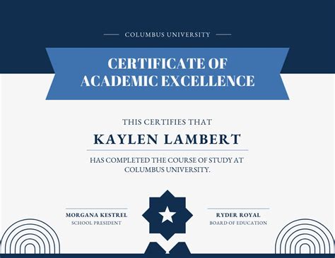 Blue Navy Academic Excellence Certificate Template Venngage