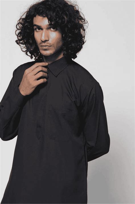 Collared Black Kurta Shalwar Set For Men Shia Shopping