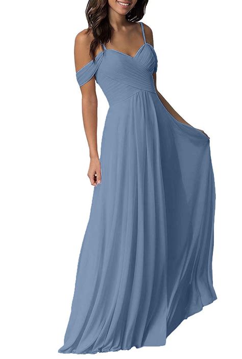 Onlyce Womens A Line Pleated Cold Shoulder Chiffon Long Bridesmaid