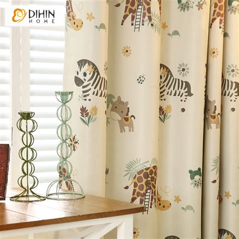 DIHIN HOME Cartoon Zebra Animal Printed Blackout Curtains For Children Room Cortina Sheer ...