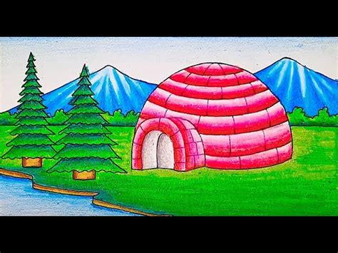 Igloo Drawing And Colour Step By Step Igloo Drawing Easy Easy Drawing