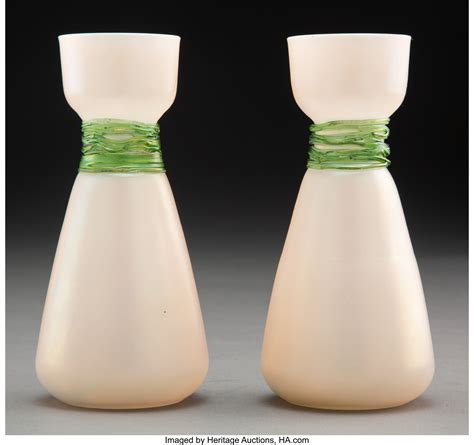 Pair Of Steuben Threaded Glass Vases Early 20th Century 6 3 8 Lot 79286 Heritage Auctions