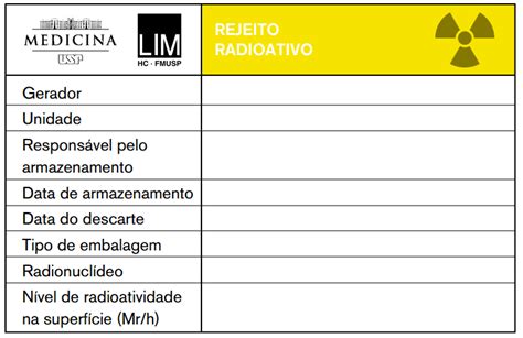 Sugestão de rótulo para embalagem de rejeito radioativo FMUSP HC