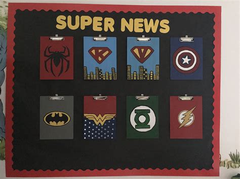 Superhero Classroom Bulletin Board Perfect For Teacher Deck Super News With Clipboards Superhero