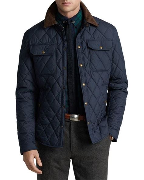 Polo Ralph Lauren Corduroy Quilted Water Repellent Jacket In Blue For