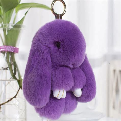 Cute Fluffy Rabbit Keychain Rex Genuine Bunny Fur Pompoms Key Chain Fur