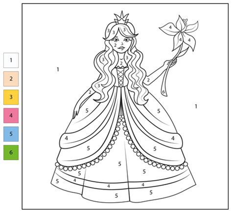 Color by Number: Beautiful Princess | Free Printable Coloring Pages