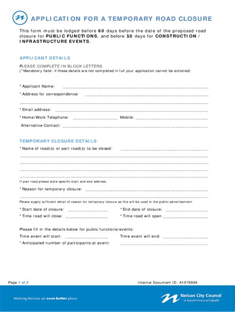 Fillable Online Road Closure Application Template A1978884docx Fax