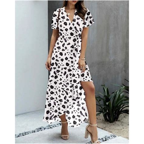 BellanBlue Dresses Boho White Leopard Print Butterfly Sleeve Maxi