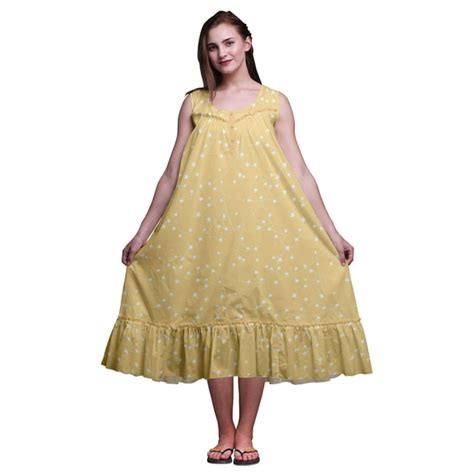 Bimba Pale Orange2 Star White Cotton Nightgowns For Women Mid Calf