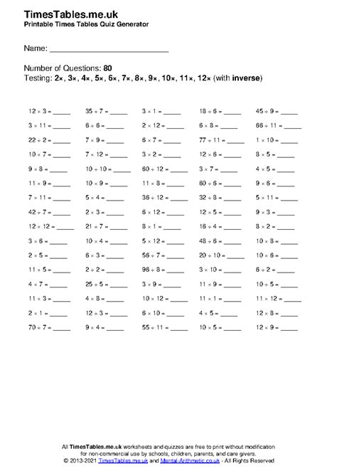 Timestables - Times table practicing - TimesTables.me Printable Times ...