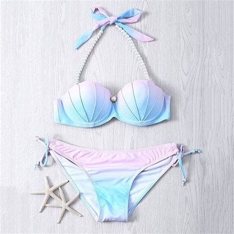 Bikini Womens Mermaid Set Pearl Shell Swimwear Bra Push Padded Swimsuit Up Beach Lazada Ph