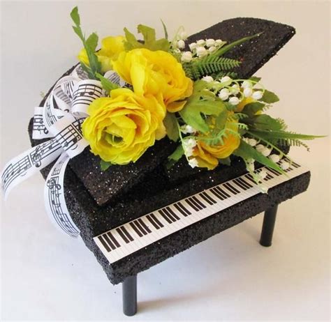 Baby Grand Piano Centerpiece With Silk Flowers And Greenery Music