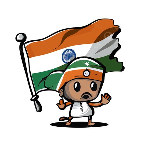 Bendera India Vektor Karakter Kartun Clipart Stiker Memegang Emoji