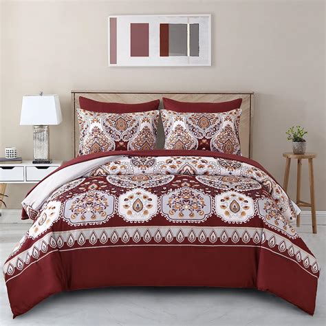 Amazon DJY Burgundy Comforter Set Queen 7 Piece Bed In A Bag Boho