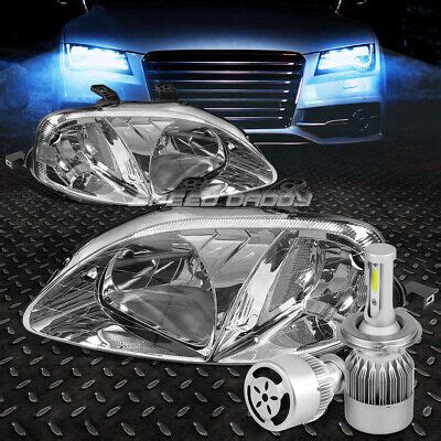 Chrome Housing Headlight Clear Corner White Led H Hid W Fan For