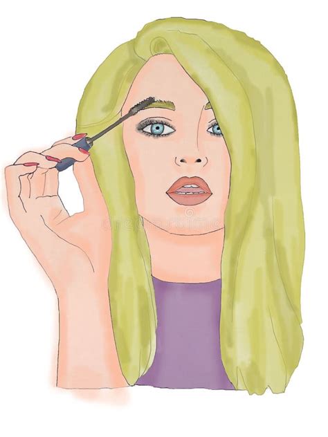 A Beautiful Girl With Blonde Hair Dyes Her Eyes Stock Illustration
