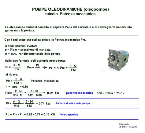 Oleopompa Calcolo Potenza Meccanica Idraulica Pompe Oleodinamiche