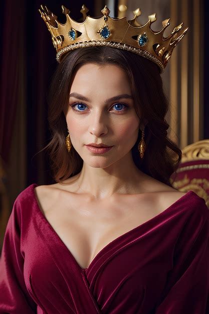 Premium Photo A Portrait Of Regal Queen Wearing Velvet Dress Robe And