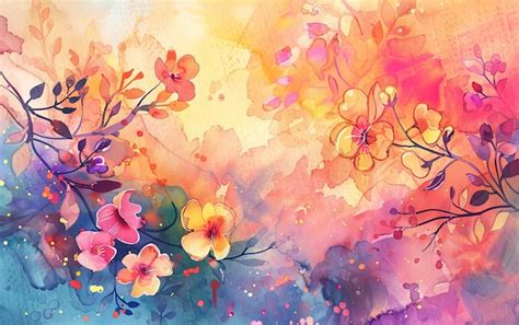 Watercolor Paint Multicolor Flowers As Background Premium Ai