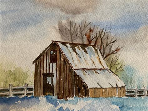 Watercolor Barn Painting Original Barn Art Watercolor Barn Etsy