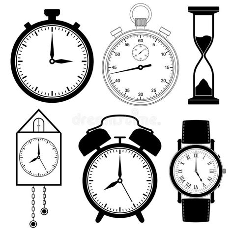 Iconos Del Reloj Fijados Colecci N Plana Negra De Diversos Relojes