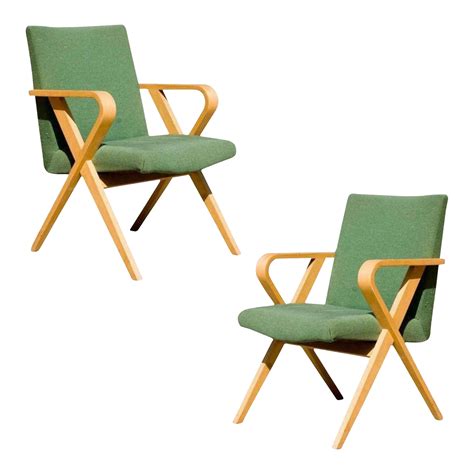 Pair Of 1950s Thonet Designed Bentwood Upholstered Armchairs By Henry Glass Chairish