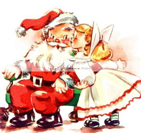 Printable Instant Download Vintage Santa Claus Kiss Etsy Christmas