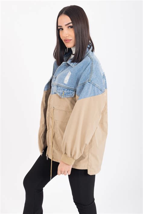 Veste En Jean Bi Matière Beige Cinelle Boutique