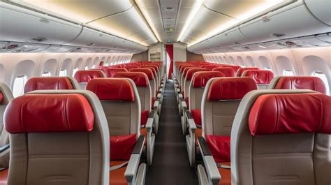 Premium AI Image | Interior of airplane with red seats and red seats ...