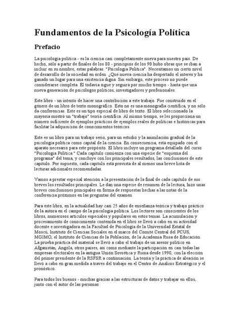 Fundamentos De La Psicología Política Pdf Sicología Comportamiento