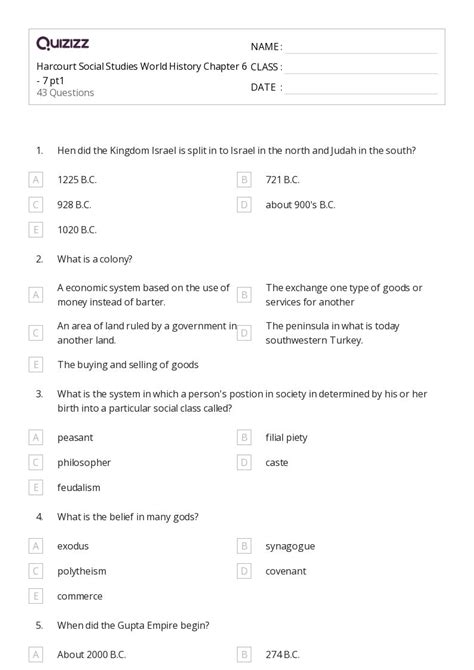 50 World History Worksheets For 4th Grade On Quizizz Free And Printable